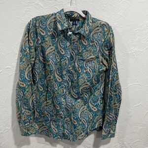 Tommy Hilfiger Boho Paisley Print Fitted Button Down Shirt Size 8
